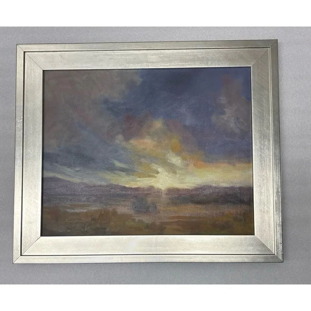 Vintage Linda Flournoy Oil Painting ~Wooden Framed ~Sunset Landscape